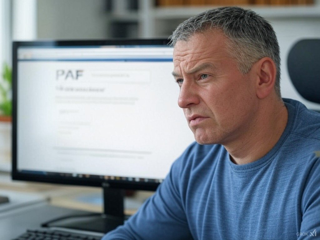 Usuario frustrado intentando denunciar a PAF en su ordenador.