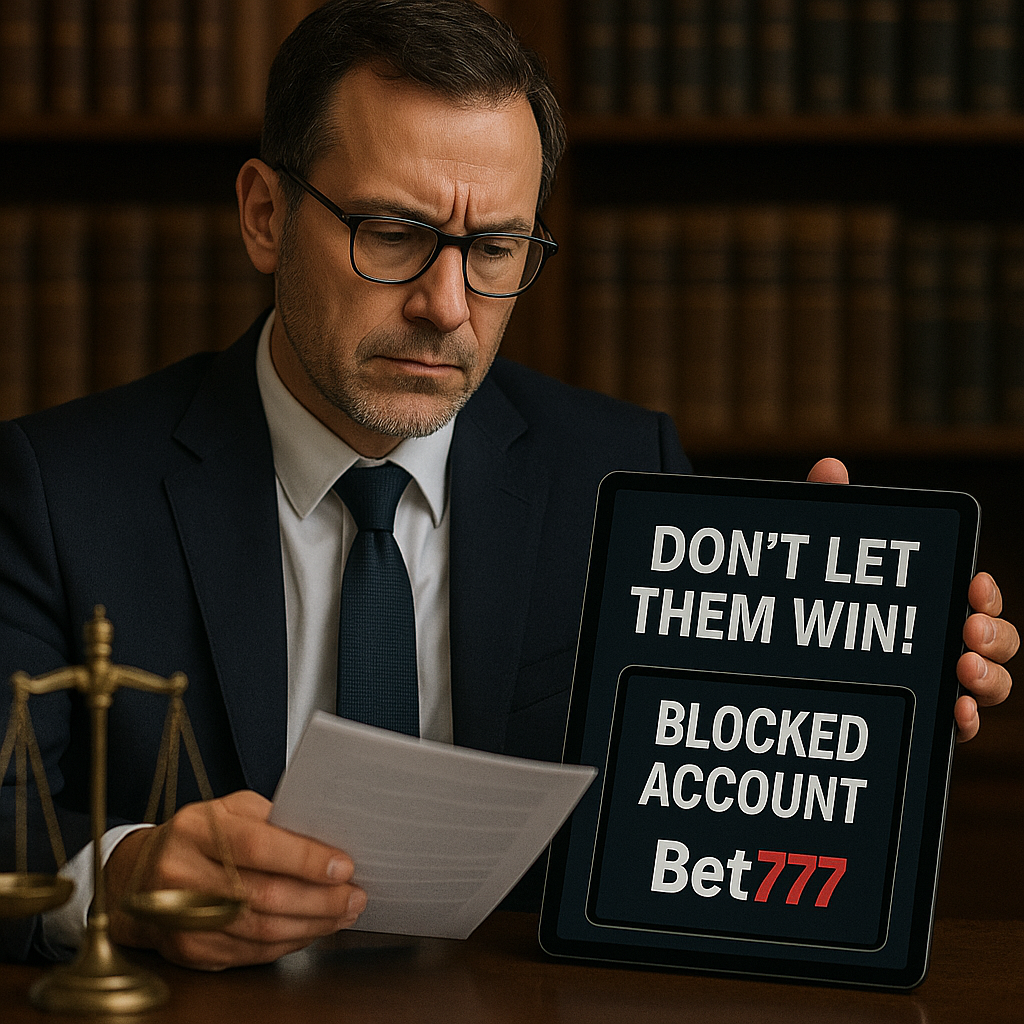Abogado experto revisando caso de cuenta bloqueada Bet777