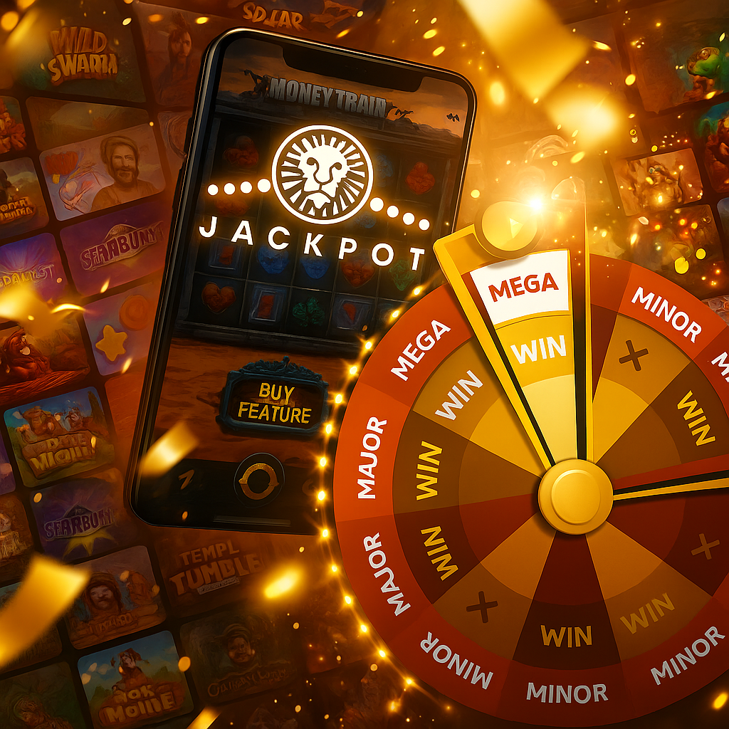 Ruleta de premios girando con opción MEGA y teléfono móvil mostrando tragamonedas Money cuenta de Leovegas bloqueada