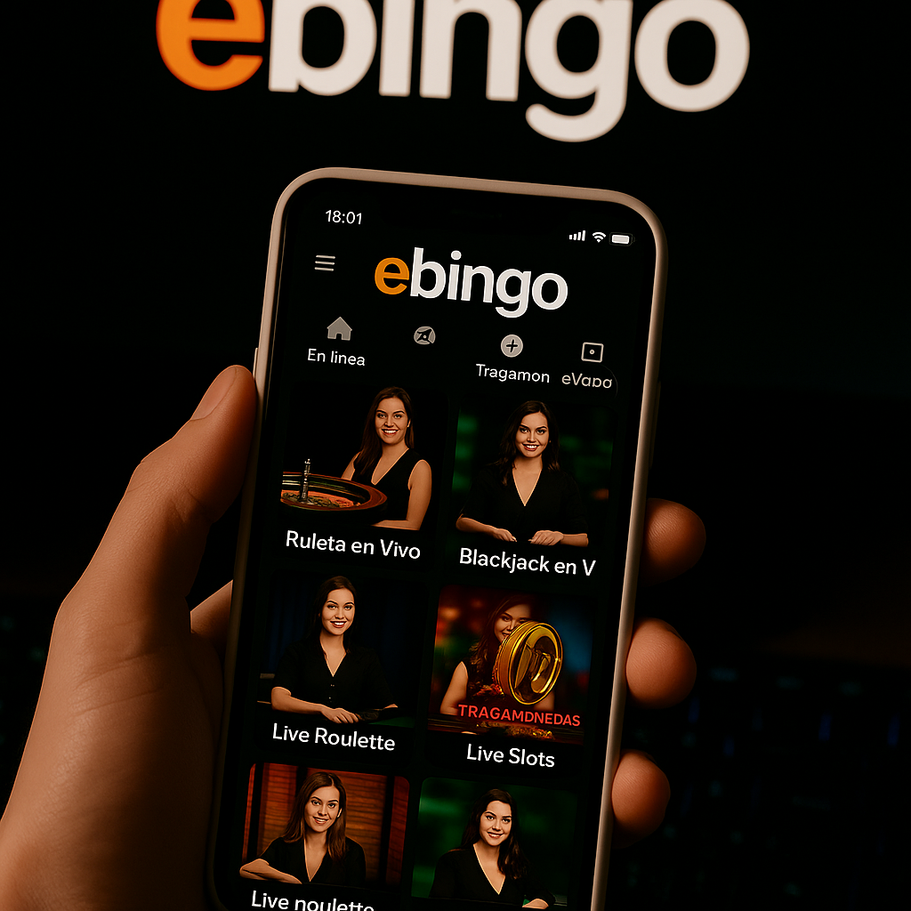 Persona sosteniendo un móvil con la app de ebingo mostrando juegos en vivo, ilustrando posibles problemas ebingo con la plataforma en dispositivos móviles