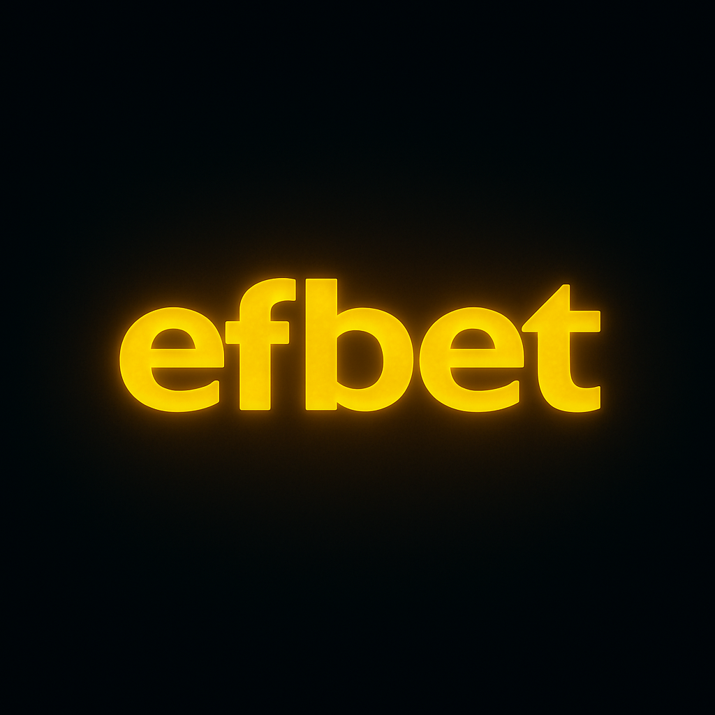 Logotipo de efbet iluminado en rojo sobre una pared, acompañado de terminales de apuestas deportivas y una mano sosteniendo un móvil con la app de efbet abierta, en un entorno físico de apuestas en España.