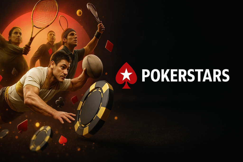 Pantalla de un móvil mostrando la interfaz de la PokerStars App con opciones de juegos de cash, torneos y mesas de póker disponibles para jugar en línea.