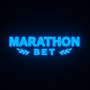 Fichas de casino y dados azules con el logotipo de Marathonbet sobre un teclado de ordenador, representando el entorno digital de apuestas online de Marathonbet.