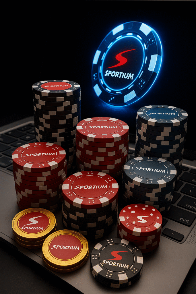 Logotipo iluminado de Sportium en rojo neón con fondo oscuro, representando la plataforma de apuestas deportivas y casino online de Sportium.