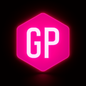 Logo brillante de Goldenpark con las letras GP en blanco sobre fondo rosa neón, representando el bono Goldenpark de bienvenida.