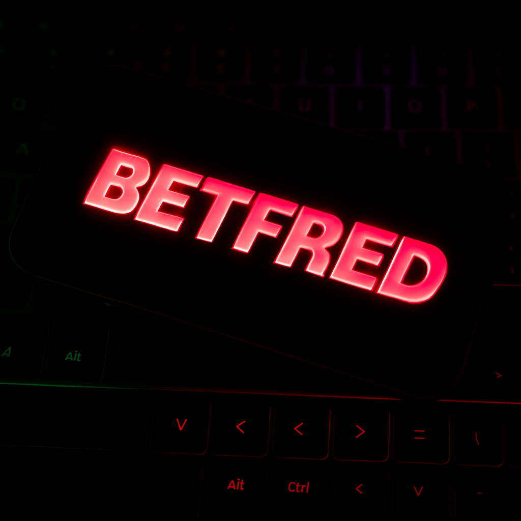 Logotipo de Betfred iluminado en rojo sobre fondo oscuro, representando su plataforma de bingo online y juegos de azar.