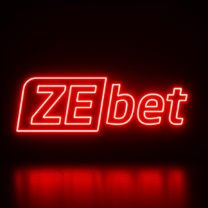 Logot en letras rojas con efecto neón sobre fondo oscuro