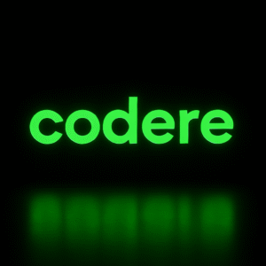 Logotipo verde de Codere iluminado sobre fondo negro, representando la identidad visual de la Codere App.