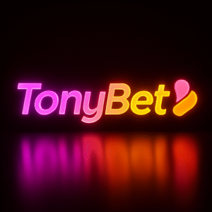 Logotipo de Tonybet Casino con colores vibrantes en rosa, naranja y rojo sobre fondo oscuro, representando su identidad visual moderna.