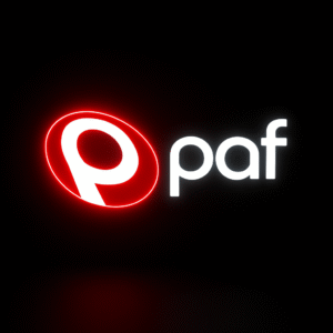 Logotipo oficial de Paf Casino en rojo y blanco sobre fondo negro, representando su imagen corporativa moderna y responsable.