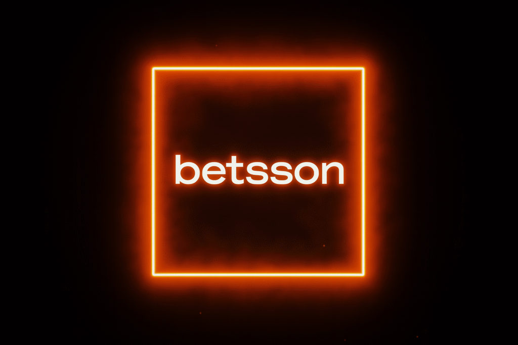 Logotipo de Betsson iluminado en color naranja sobre fondo oscuro, representando promociones como el bono Betsson.