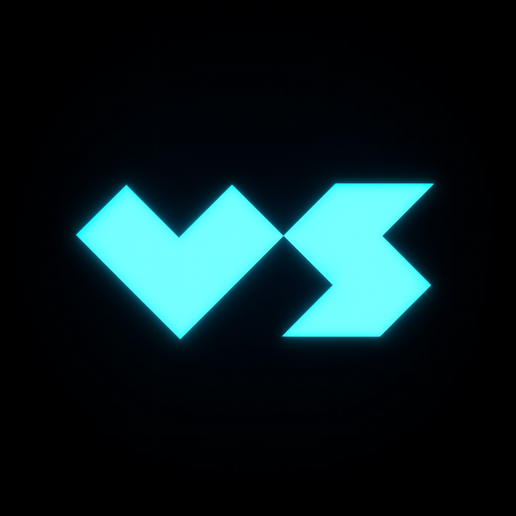 Logotipo luminoso de Versus en color azul celeste sobre fondo negro, representando promociones como el bono Versus para apuestas deportivas.
