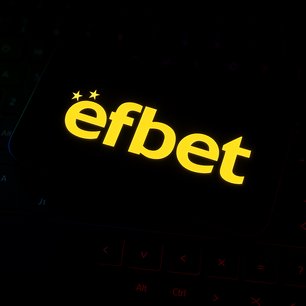 Logotipo amarillo brillante de Efbet con estrellas doradas sobre fondo negro, representando el bono de bienvenida ofrecido por la casa de apuestas y casino online.