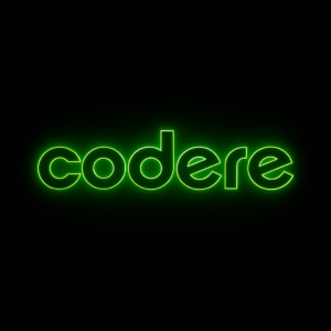 Logotipo de Codere iluminado en verde neón sobre fondo negro, representando su plataforma digital de apuestas deportivas y juegos de azar online.