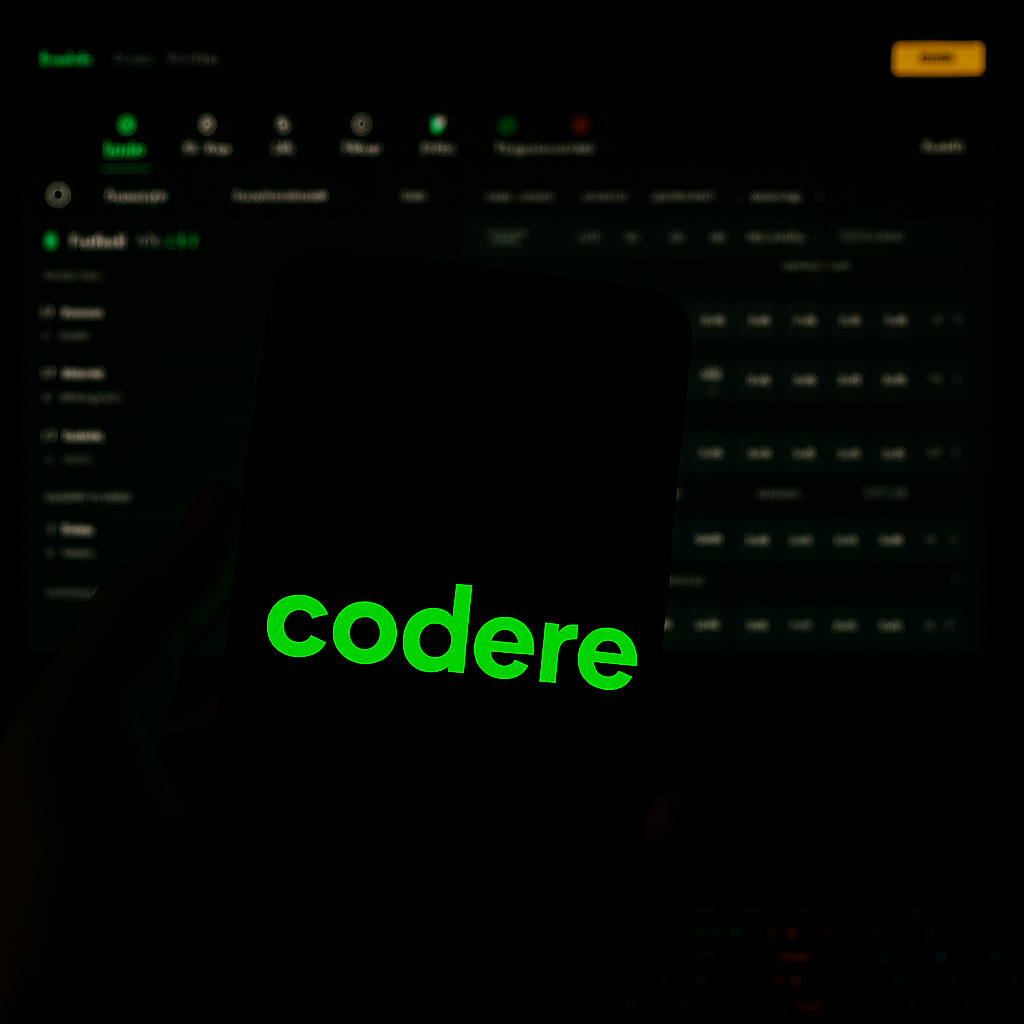 Logo verde de Codere en móvil frente a pantalla con interfaz de apuestas