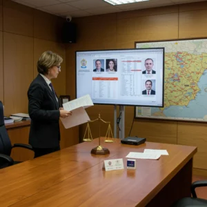 Abogado de Cima y Asociados revisa licencias de casa de apuestas ilegal en oficina moderna