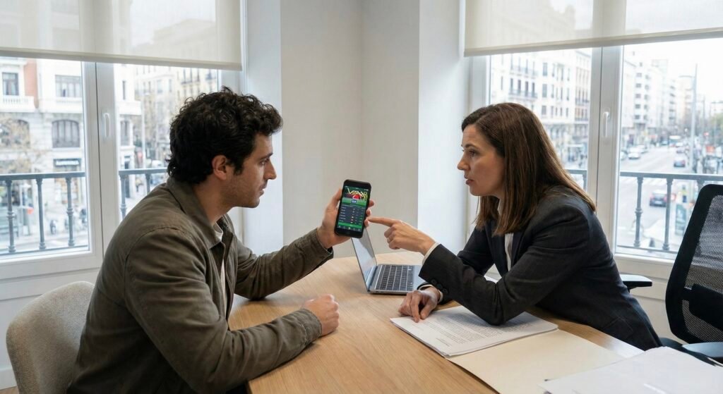 Cliente consultando abogado por problemas con cuenta en Marca Apuestas