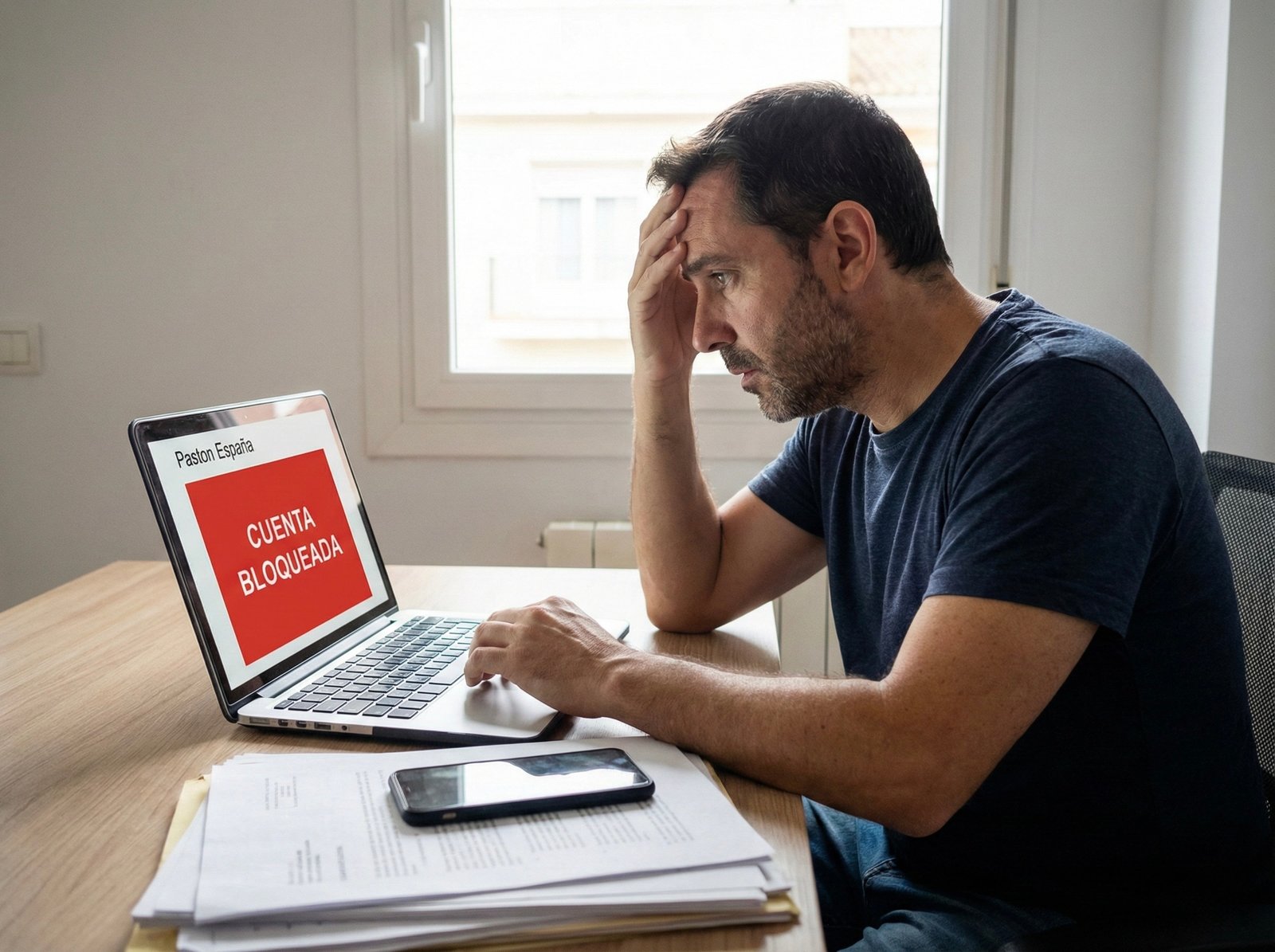 Notificación bloqueo cuenta Pastón Usuario recibiendo notificación de bloqueo de cuenta en Pastón España