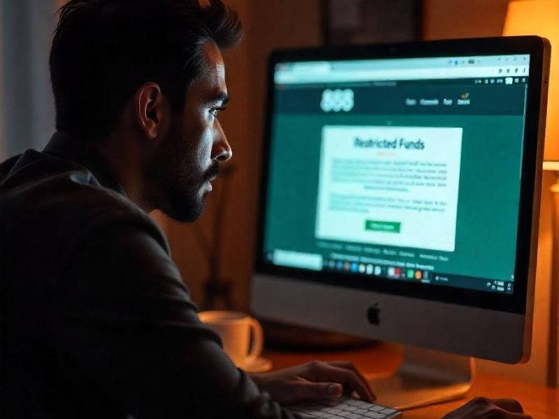 Usuario frustrado viendo dinero restringido en su cuenta de 888 Casino.